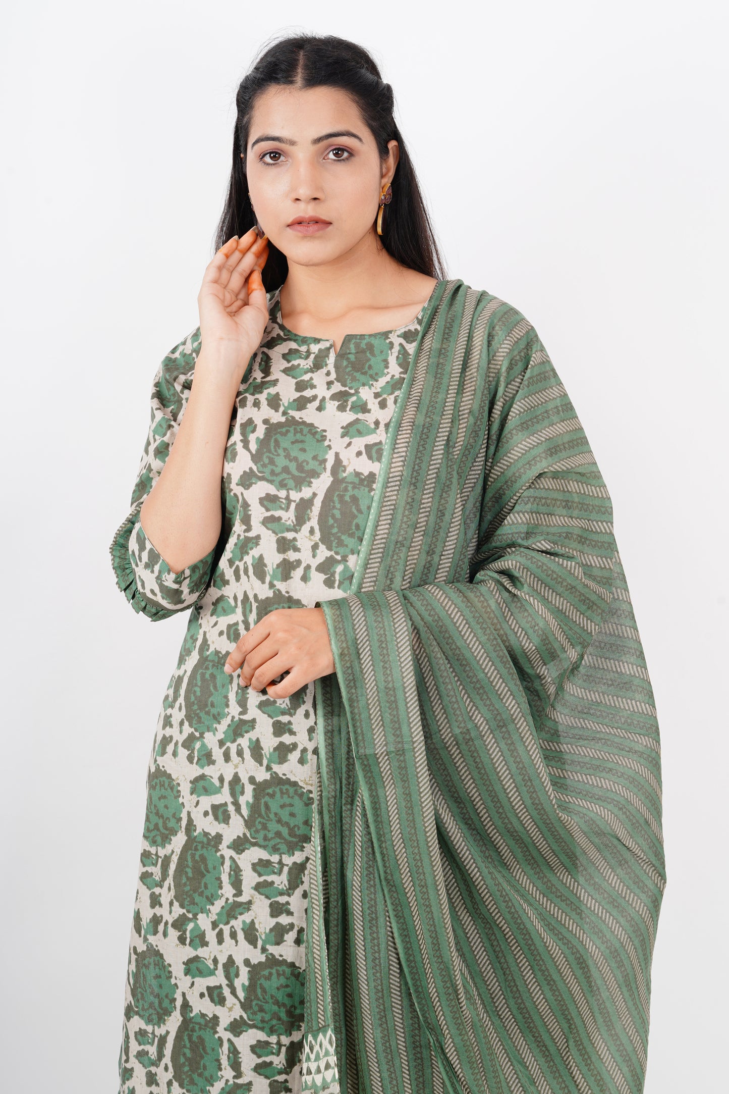 Green Casual Suit With Dupatta