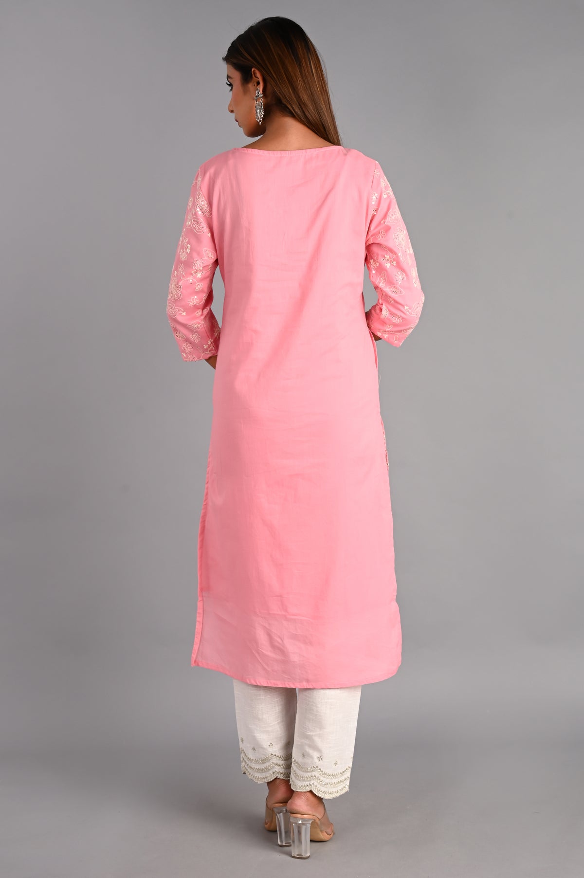 Flamingo Pink Straight Suit with Kota Doria Dupatta