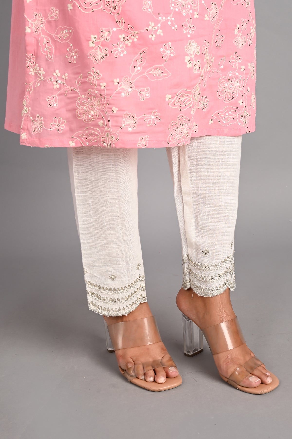 Flamingo Pink Straight Suit with Kota Doria Dupatta