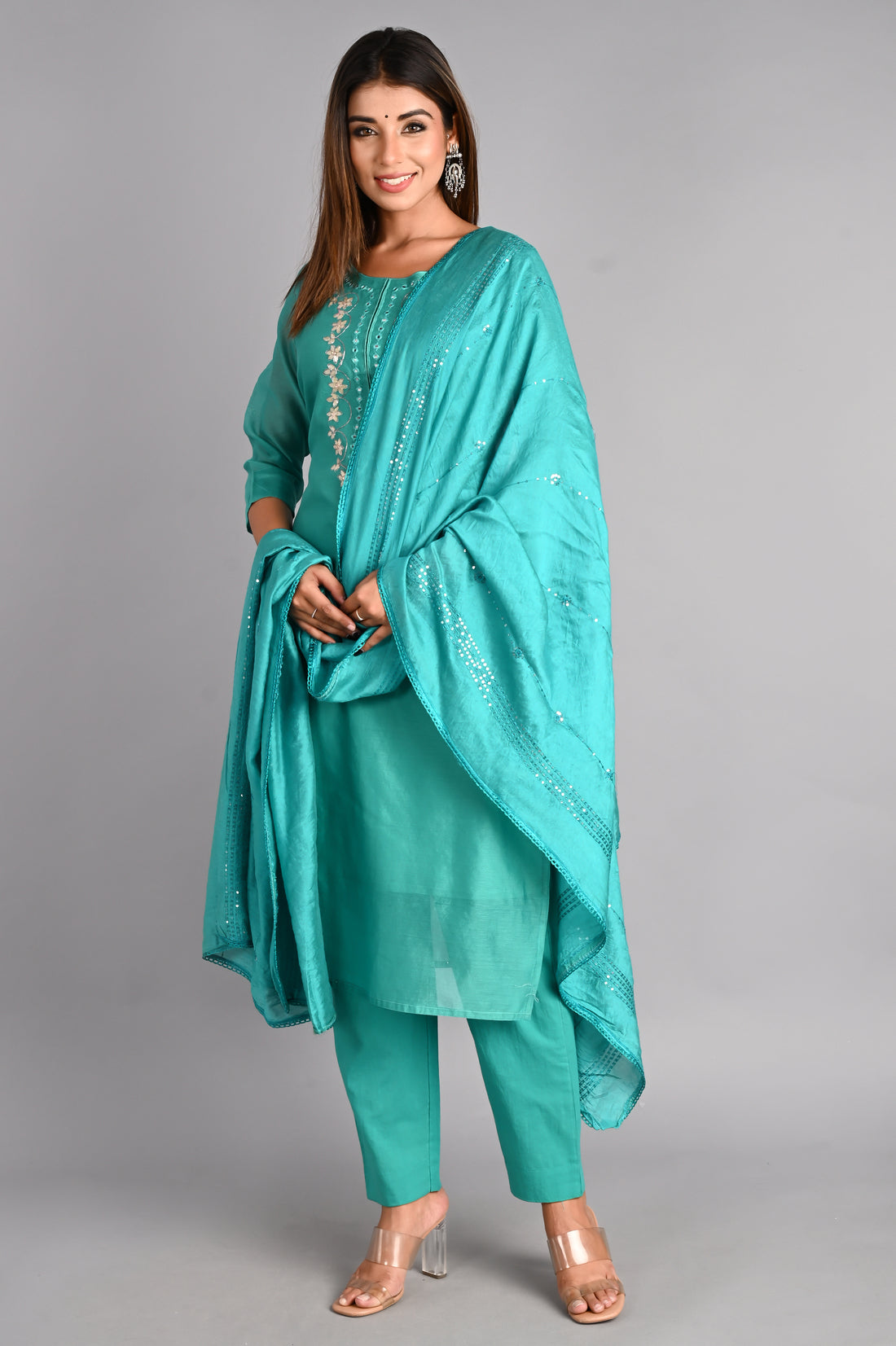 Rama Green Chanderi Silk Suit with Dupatta