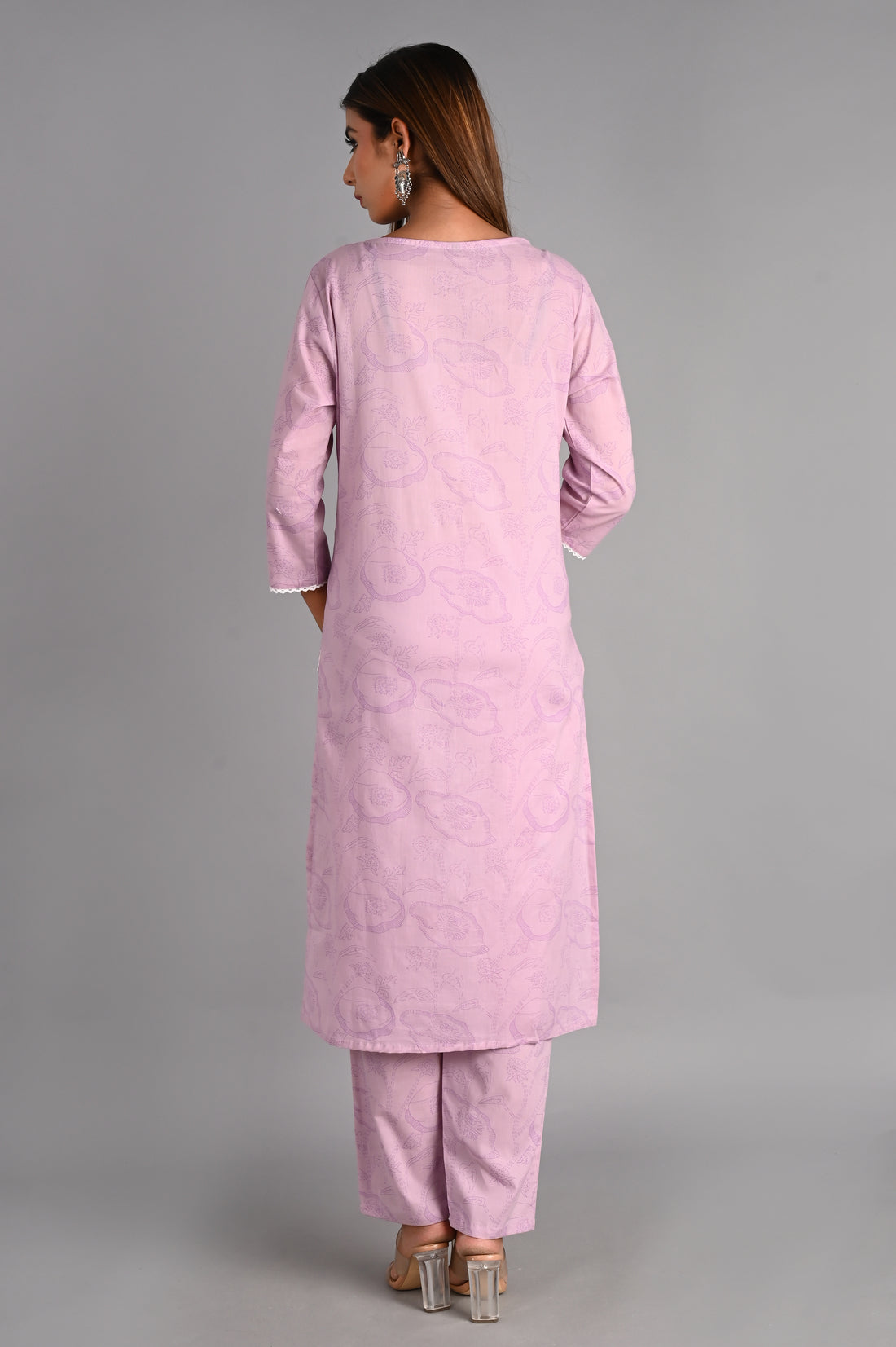 Baby Pink Cotton Handblock Abstract Suit with Dupatta