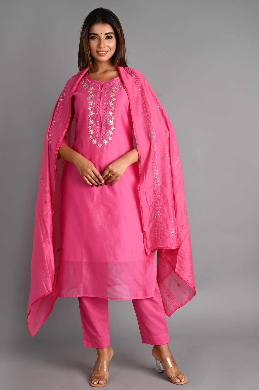 Rani Pink Chanderi Silk Suit with Dupatta