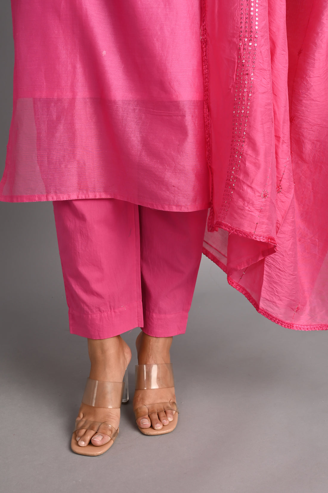 Rani Pink Chanderi Silk Suit with Dupatta